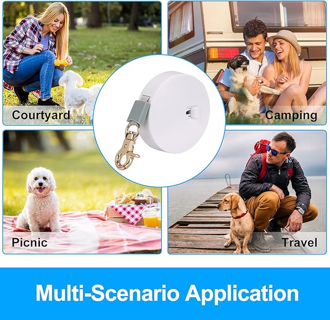 Retractable Dog Leash for Small Dogs Cats up to 11lbs with 6.5ft Anti-Pull Strong Nylon Tape, Hands Free, Mini and Portable Walking Leash with Wrist Strap, One-Hand Brake, White Round