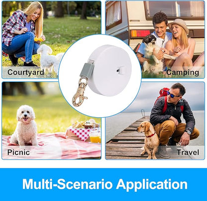 Retractable Dog Leash for Small Dogs Cats up to 11lbs with 6.5ft Anti-Pull Strong Nylon Tape, Hands Free, Mini and Portable Walking Leash with Wrist Strap, One-Hand Brake, White Round
