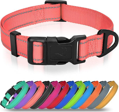 Joytale Dog Collars for Small Dogs, Feather-Light Double-Sided Reflective Nylon Collar for Night Safety, Adjustable Quick-Release for Growing Puppies, Pink, S (5/8" Width)
