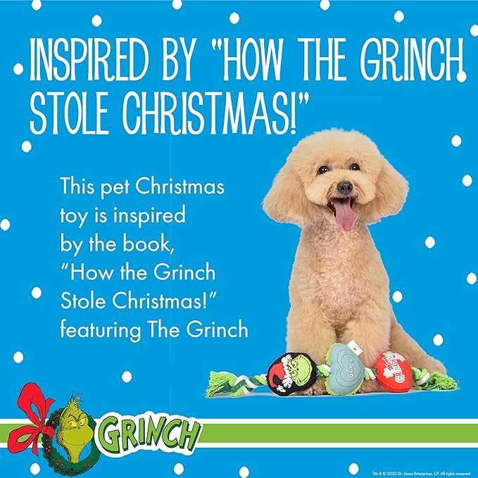 Dr. Seuss for Pets How The Grinch Stole Christmas 14'' Grinch Rope Toy for Dogs | Squeaky Dog Toys,Rope Toys,Holiday Toys for Dogs,Pet Stocking Gifts The Grinch (FF23498-23/12)