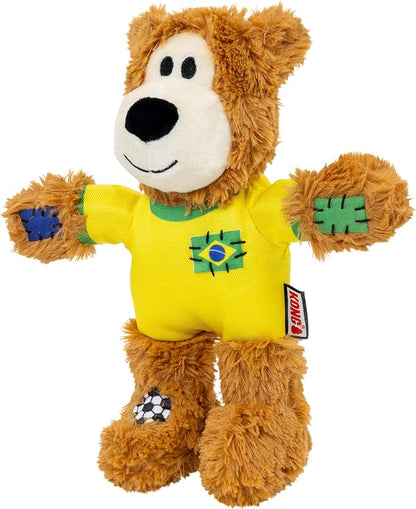 KONG Wild Knots Bear Soccer Player Dog Toy – Brazil – National Team Jersey Inspired – International Tournament Edition – Plush Rope Toy with Squeaker, Medium/Large