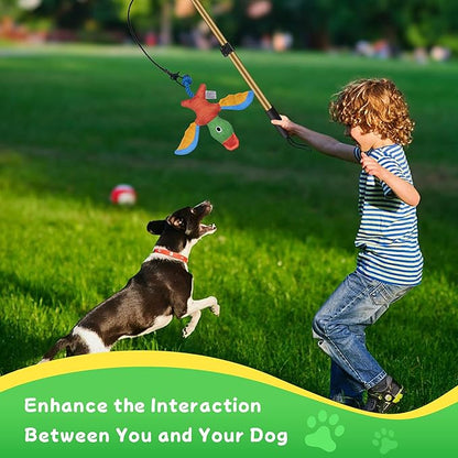 Flirt Pole for Dogs, Interactive Dog Toys Extendable Teaser Wand with Lure Chewing Toys, Chase and Tug of War for Small Medium Large Dogs Training Playing Exercise