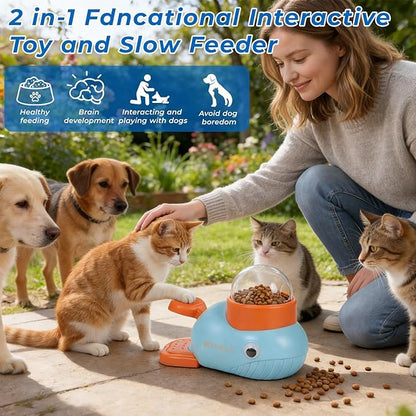 2-in-1 Interactive Dog Toy Food Puzzle Slow Feeder, Duck Shaped Toy cat Snack Dispenser can Reduce Abdominal Bloating (Yellow Duck and Light Blue Whale)