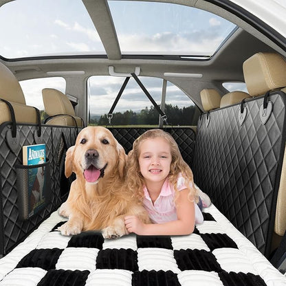 Backseat Extender Pet Bed Mat, Deluxe Dog Bed for Car Back Seat, Non-Slip Dog Mat for Truck Back Seat Cover with Hard Bottom, Plaid Backseat Dogs Bed for Car Trucks SUVs (57.8" * 26.7" inch)