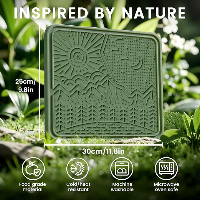 OHMO Lick Mat for Dogs and Cats Nature Design(Extra Large 1pc) Easy to Clean Pet Slow Feeder with Suction Cups, Enrichment for Anxiety Relief and Boredom Reduction(Olive Green)