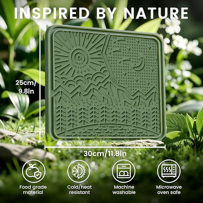 OHMO Lick Mat for Dogs and Cats Nature Design(Extra Large 1pc) Easy to Clean Pet Slow Feeder with Suction Cups, Enrichment for Anxiety Relief and Boredom Reduction(Olive Green)