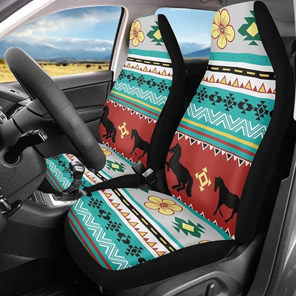 Dreaweet Navajo Seat Covers for Cars SUV Trucks,Aztec Ethnic Tribal Horse Pattern Car Seat Covers Front Seats Protector Set of 2,Southwestern Car Accessories for Women Men