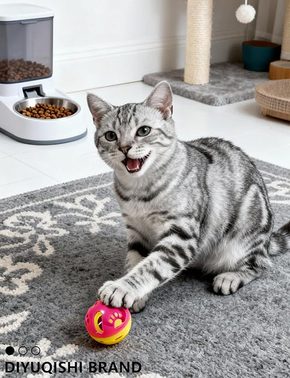 6-Pack Cat Toy Balls, 4 Bell Balls with Star and Paw Print Designs, 1 Sparkle Ball, 1 Fuzzy Ball, Interactive Cat Toys for Indoor Cats, Kitten Toys for Self Play and Exercise (1.5'')
