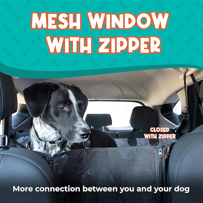 Back Seat Extender for Dogs, Dog Car Seat Cover for Back Seat - No-Slip 600D Waterproof Hammock, Exclusive Large Space Hard Bottom Seat Bed Holds 330 Ibs, Dog Accessories, Dog Bed for Car - Gray