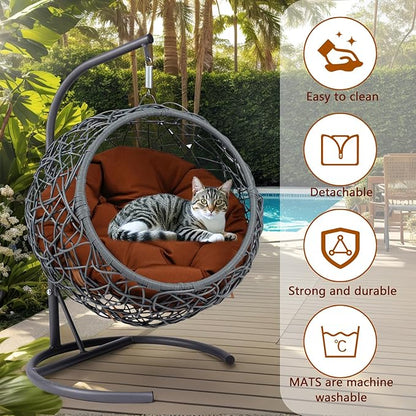 Cat Egg Chair with Stand & Cushion, Cat Swing Bed with Rattan Wicker Appearance, Hanging Chair for Indoor Cats Pet Kitten Puppy Small Dogs (Brown, 17.70 Inch)