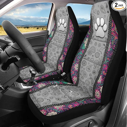 Dog Paw Car Front Seat Covers Boho Floral 2 Packs Automotive Front Seat Covers Waterproof Bucket Seat Cover Protective Car Interior Accessory
