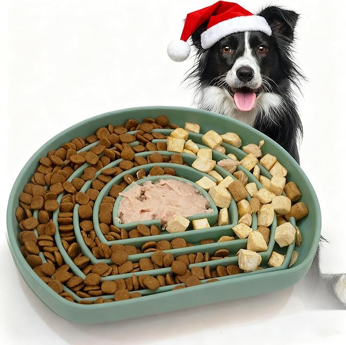 Slow Feeder Dog Bowls, Anti-Choking Puzzle Maze Dog Food Bowl for Medium Small Breeds, Silicone Puppy Feeding Dish with Non-Slip Suction Cup, Fast Eating Prevention, Boredom and Anxiety Reducer