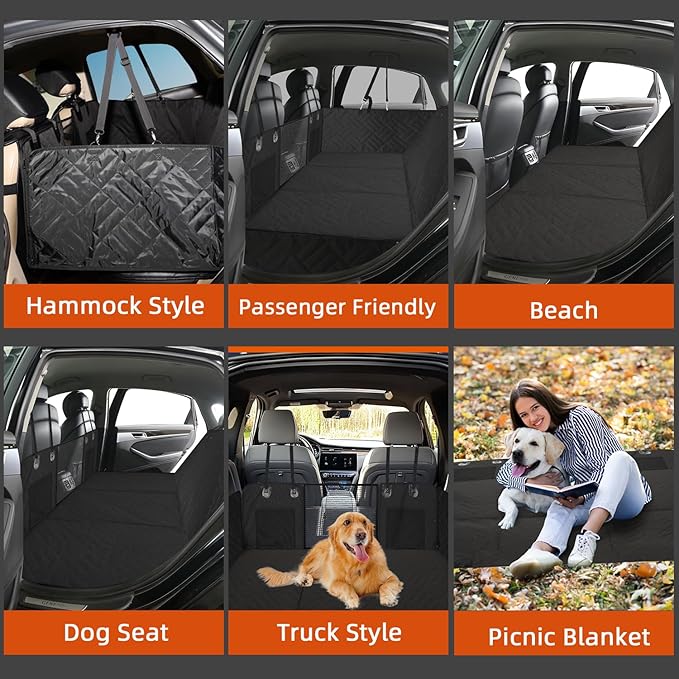 MIROZO Dog Seat Cover for Back Seat, 600D Heavy Duty Back Seat Extender for Dogs,Waterproof Pet Seat Protector with 3-Fold Bottom, Large Space Travel Bed Extender for Mid-Size SUV & Small Truck