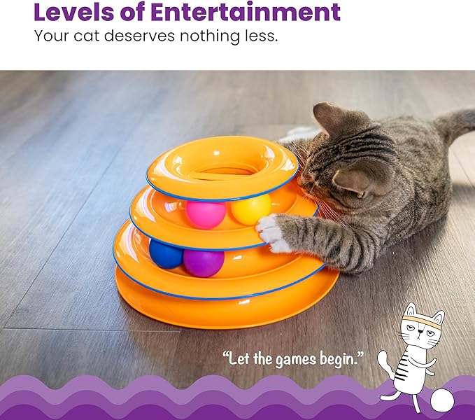 Catstages Tower of Tracks Cat Toy – 3-Level Track Tower with 6 Balls, Interactive Cat Toy for Indoor Enrichment