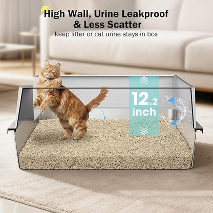 Stainless Steel Litter Box Extra Large for Big Cats Multi-Cats, Jumbo Extra Large Metal Cat Litter Box with High Sided Lid, Anti-Urine Leakage, Non-Stick,Include Litter Scoop