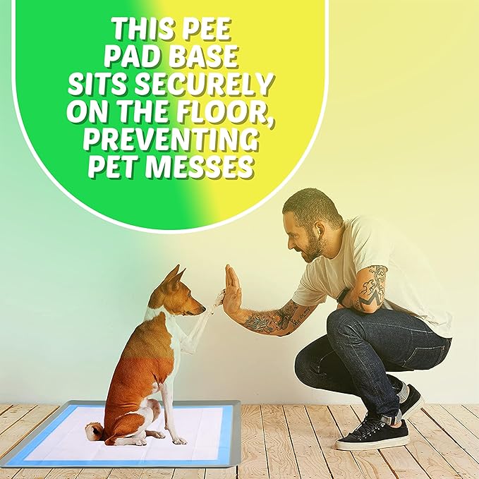 TidyFriend Dog Pee Pad Holder Tray Fits Up to 30” x 36” Wee Wee Pee Pads - Stable Grip, Raised Edges, Quick-Wipe Silicone Surface Dog Potty Tray Holder for Indoor Flooring Protection (Light Grey)