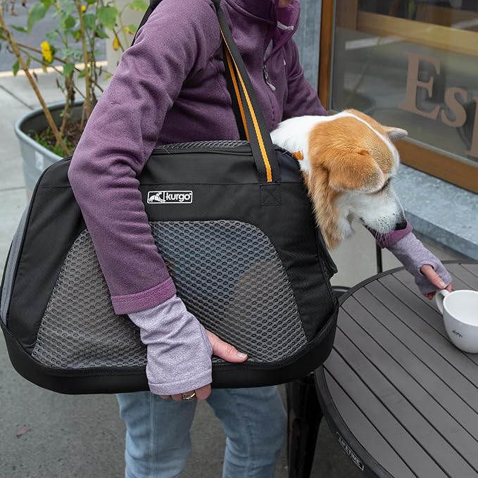 Kurgo Explorer Dog Carrier - Comfortable Carrier for Travel - Water-Resistant Armorsole Base - Airline Compliant - Storage Pocket - for Cats & Small Dogs up to 20 lb - Black/Yellow