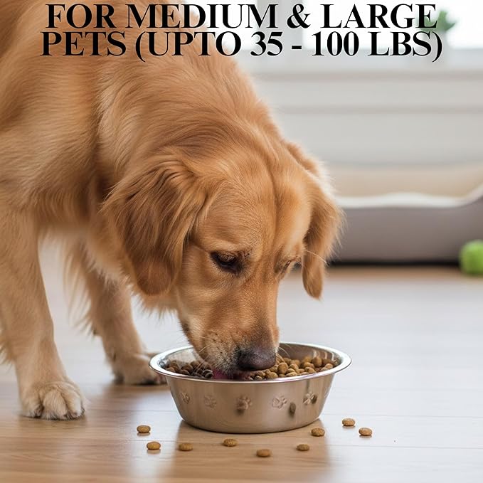 Stainless Steel Dog Bowls Set, 2 Pack for Replacement Dogs Bowl Stand, 8 Cups, 9 Inch Outer Diameter ~ Water Bowl for Raised Feeder with Opening 8.25" - 8.6" (Embossed)