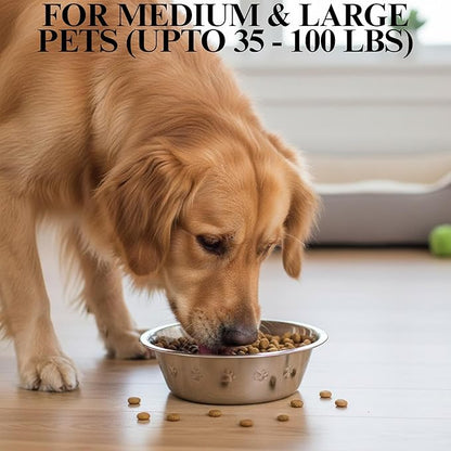 Stainless Steel Dog Bowls Set, 2 Pack for Replacement Dogs Bowl Stand, 8 Cups, 9 Inch Outer Diameter ~ Water Bowl for Raised Feeder with Opening 8.25" - 8.6" (Embossed)