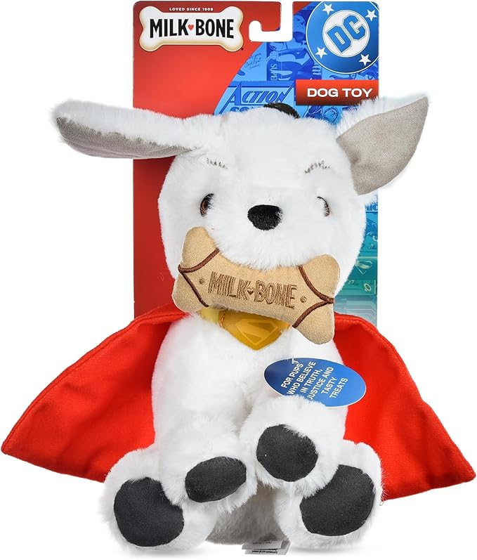 DC Comics Superman Krypto The Superdog Plush Dog Toy – Soft Squeaky Dog Toy with Crinkle Sounds, Cape & Milk-Bone Treat Design, 7.5 Inch