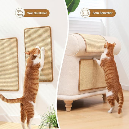 FUKUMARU 2 Packs Cat Scratching Mat, 19.6 x 11.8 Inch Natural Sisal Cat Scratch Pad Mats for Indoor Cats, Horizontal Cats Wall Scratcher Kitten Floor Rug with Sticky Tape, Furniture Protector