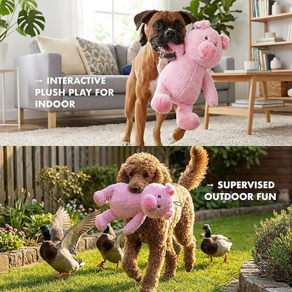 Pet Lou 15 Inch Pig Plush Dog Chew Toy with Squeakers & Crinkle Paper, Super-Soft Durable Plush, Interactive Stuffed Dog Toy for Indoor & Outdoor Play, Pink