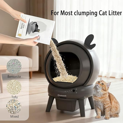 J JORBASADO Self Cleaning Cat Litter Box, 65L Large Capacity Automatic Litter Box Self Cleaning for Multiple Cats with Dual Safety Protection, APP Control & Odor Control, with Deer Antler Decor