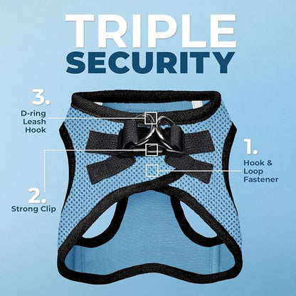 Best Pet Supplies - All Weather Mesh / Plush, Reflective, No Pull Harness for Small, Medium Dogs, Cats - Secure with Hook & Loop Fastener, Buckle, Double D-Rings - Baby Blue/Black Trim, M
