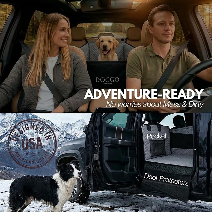 Dog Car Seat Cover with Hard Bottom – Back Seat Extender for Small & Medium Dogs, Waterproof & Non-Slip Hammock, Reinforced & Stable Design with Storage Pockets for Cars, SUVs & Trucks (Gray)