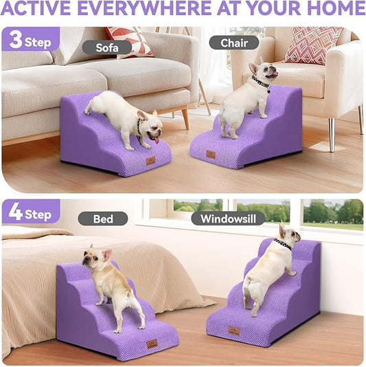 Dog Ramp and Stair for Bed 16" H-20 H,3-Step Cat Stair for Sofa and Chair,4-Step Dog Ramp for High Bed and Window,Durable Nonslip Fabric Cover for Indoor (Purple-20 H, Pet Friendly, 4)