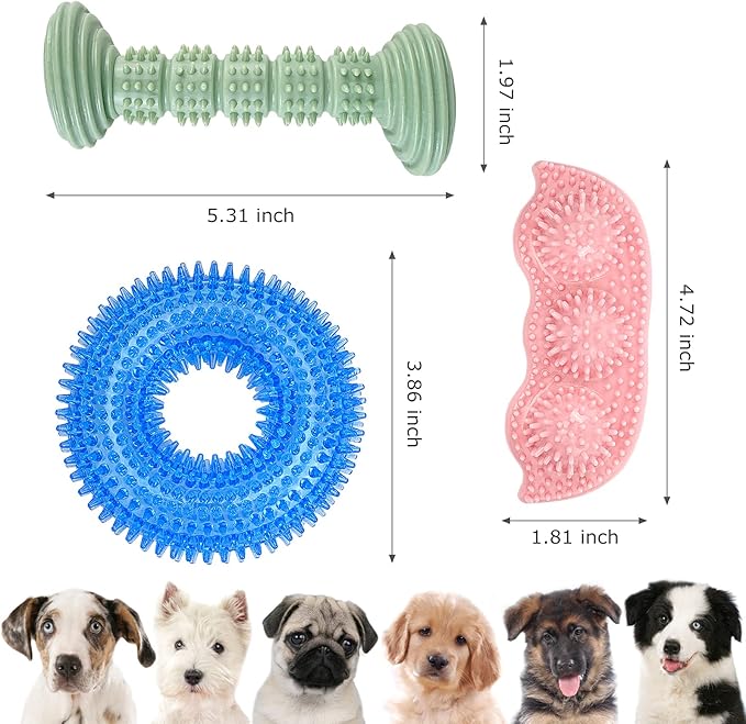 Dog Chew Toys for Puppy Teething, 3Pack 2-8 Months Puppies Teething Toys Soft & Durable Puppy Toys for Cleaning Teeth and Protects Oral Health Both Small Dogs & Medium Dog Suitable (3 Pack)