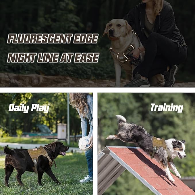 Auroth Tactical Dog Harness for Small Medium Dogs No Pull Adjustable Pet Harness Reflective Working Training Easy Control Pet Vest Military Service Dog Harnesses Army Yellow M