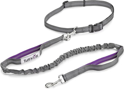 Tuff Mutt Hands Free Dog Leash for Walking Running Hiking, Waist Leash with Bungee, Adjustable Belt, Reflective Double Handle Design for Large Medium Dogs