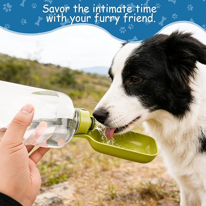 Portable Dog Water Bottle-18 Oz Leak-Proof Green Water Bowl Dispenser for Walk Hiking or Travel