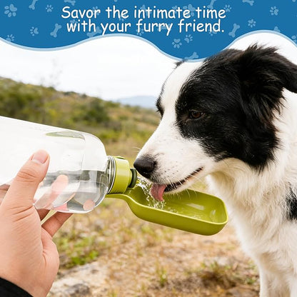 Portable Dog Water Bottle-18 Oz Leak-Proof Green Water Bowl Dispenser for Walk Hiking or Travel