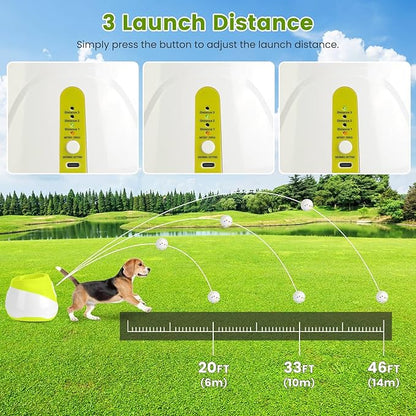 Automatic Dog Ball Launcher, Rechargeable Upgraded Dog Ball Throw Launcher Interactive Tennis Ball Thrower with 2.3in Balls, 3 Adjustable Distance Settings for Small Medium Dogs