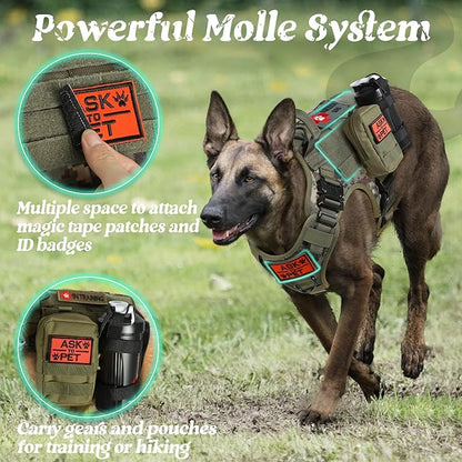 rabbitgoo Tactical Dog Harness for Large, Heavy Duty Pet Harness with Handle, No-Pull Service Vest Large Breed, Adjustable Military Dog Vest for Training Hunting Walking, Green Camo, XL