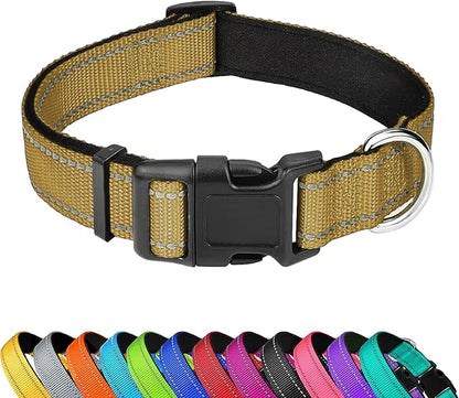 Reflective Dog Collar, Adjustable Soft Neoprene Padded Nylon Pet Collars with Buckle for Extra Large Dogs, Khaki,XL
