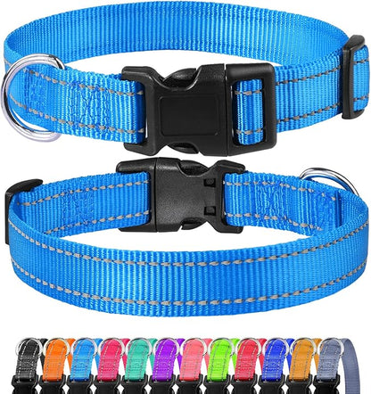 FunTags Reflective Dog Collar, Sturdy Nylon Collars for Puppy and Extra Small Girl and Boy Dogs, Adjustable Dog Collar with Quick Release Buckle,SkyBlue,5/8" Width