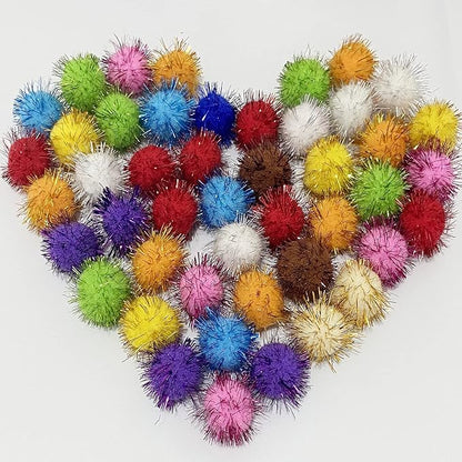 100 Pcs Assorted Color Sparkle Balls, 1.8 Inch Pom Pom Cat Toys Fuzzy Cat Balls, for Kittens Exercise and Entertainment, Color Random