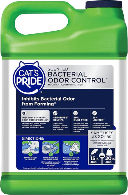 Cat's Pride Max Power: Bacterial Odor Control - Up to 10 Days of Powerful Odor Control - Strong Clumping - 99% Dust Free - Multi-Cat Litter, Scented, 15 Pounds (Pack of 2)