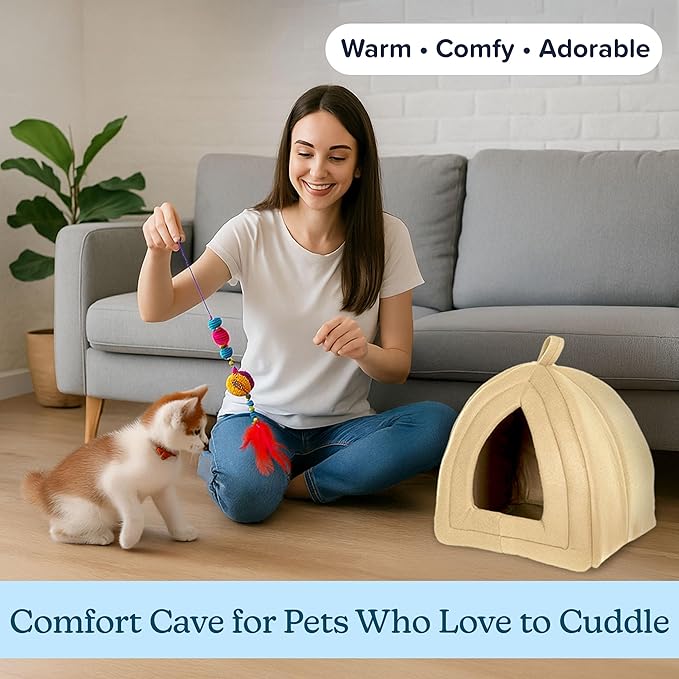 PETMAKER Indoor Cat House with Removable Foam Cushion for Cats, Kittens, Small Dogs & Small Pets, Plush Pet Bed Crate Tent Hideaway with Cozy Soft Interior, Small Animal Sleep & Rest Space