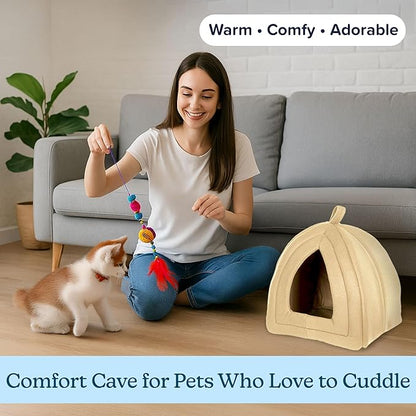 PETMAKER Indoor Cat House with Removable Foam Cushion for Cats, Kittens, Small Dogs & Small Pets, Plush Pet Bed Crate Tent Hideaway with Cozy Soft Interior, Small Animal Sleep & Rest Space