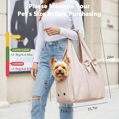 Dog Purse Carrier for Small Dogs, Soft Dog Tote Bag Carrier with 4 Large Pockets, No Collapse, Lightweight, Smart Zipper Lock, Comfortable Puppy Cats Rabbit Carrier for Travel,Outdoor(Beige)
