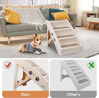 20" H 4-Step Dog Stairs for Small Dogs and Cats, Non-Slip Dog Steps for High Beds, Couch, Sofa, Sturdy Pet Steps (Tan)