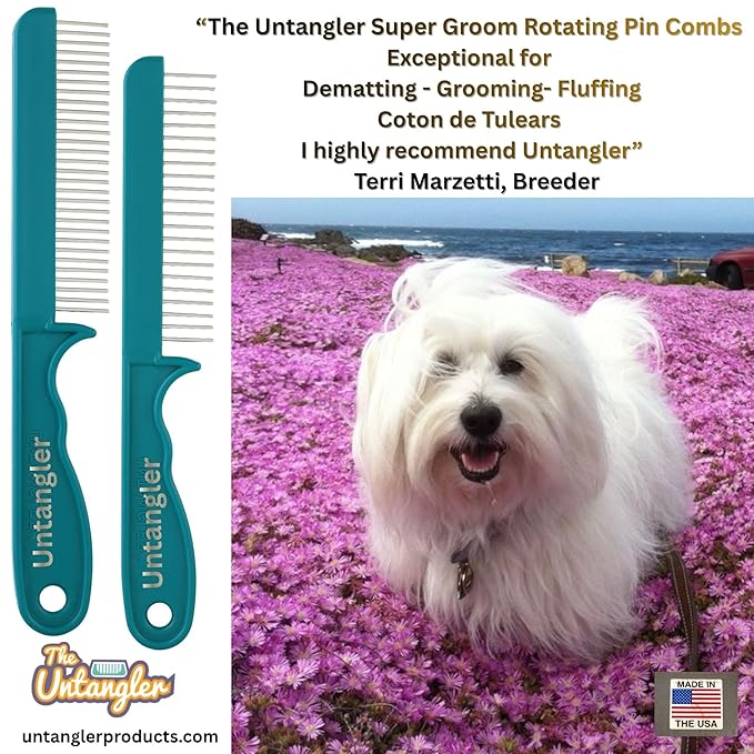 Super-Groom Combs with Smooth Rotating Teeth for Painless Mat Removal (30 Fine-Spaced Teeth, Teal Green)