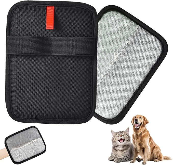 QQM 2026 Upgraded Pet Hair Remover Glove, Double-Sided Reusable Electrostatic Grooming Mitt for Cats & Dogs, Effective Fur Removal from Furniture, Couch, Carpet, Clothes, Bed & Car Seats