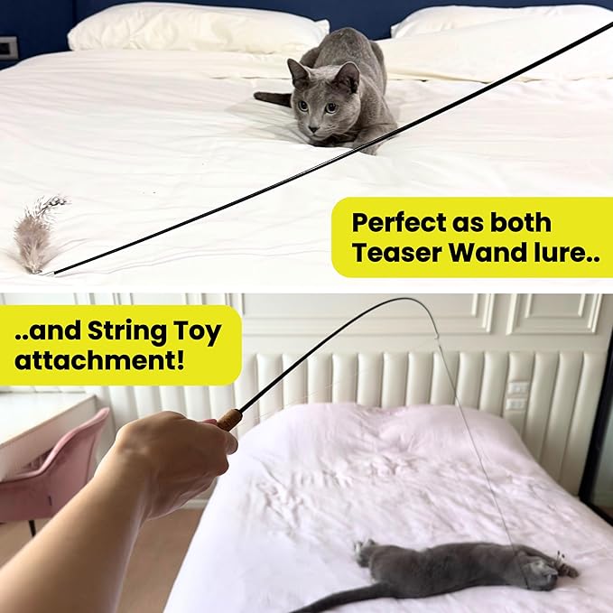 Cat Feather Toy Refill 3-Pack - Natural Feather Cat Toy - Small Size Cat Wand Attachments - Official Cat Toy Feather Replacement for Forever Stick Cat Wand Toy - Cat Wand Refill - Cat Lure and Teaser