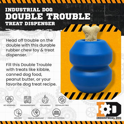 SodaPup Industrial Dog Double Trouble – Durable Dog Treat Dispenser & Chew Toy Made in USA from Non-Toxic, Pet-Safe, Food Safe Natural Rubber for Mental Stimulation, Problem Chewing, Calming & More