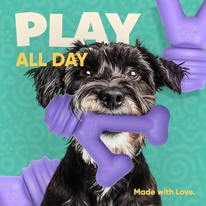 Yomp FunnyBone MAX: All-Natural Rubber Dog Toy, Nontoxic, Safe for Pet Play (Purple)